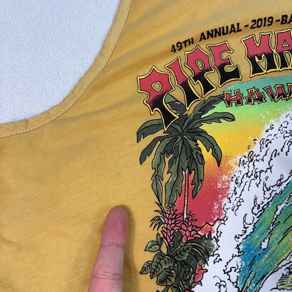 Billabong Graphic Tank Top Men's M Yellow Pipe Masters Hawaii Surf 2019 Banzai - Picture 10 of 15